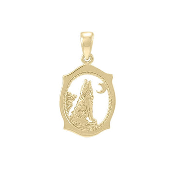 Howling Wolf 14K Yellow Gold Pendant GPD3094 - Jewelry